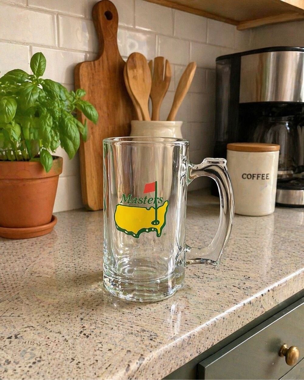 Masters Golf Tournament Glass Beer Mug logo Stein Drinking Heavy Glass Red Flag